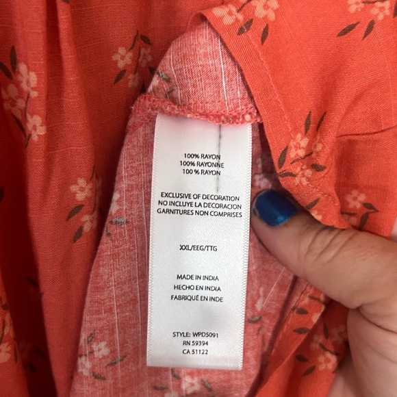 Beachlunchlounge Floral Peasant Boho A-Line Dress w/ tassel ties SIZE XXL - Picture 7 of 8